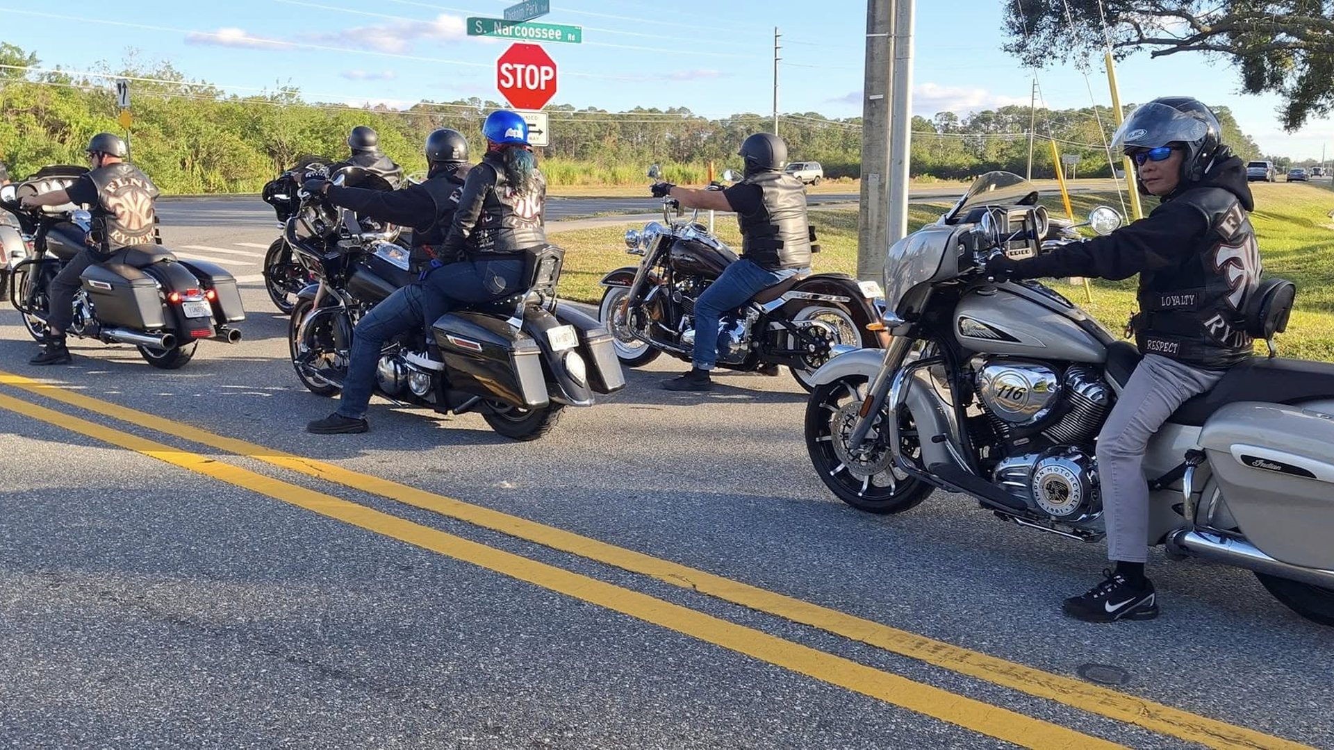FLNY Ryderz Atlanta riders staged on cruisers and Harleys